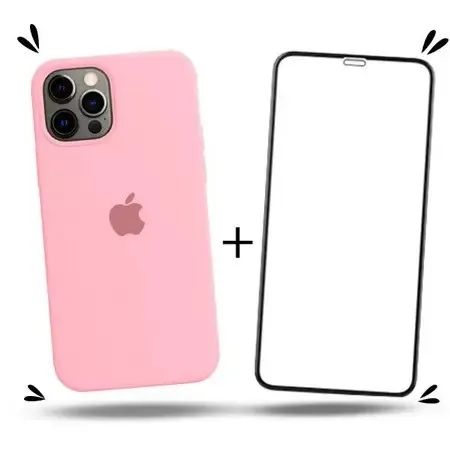 Capa Silicone iPhone 12 Pro Max Rosa Claro + Película 3D - Foto 3
