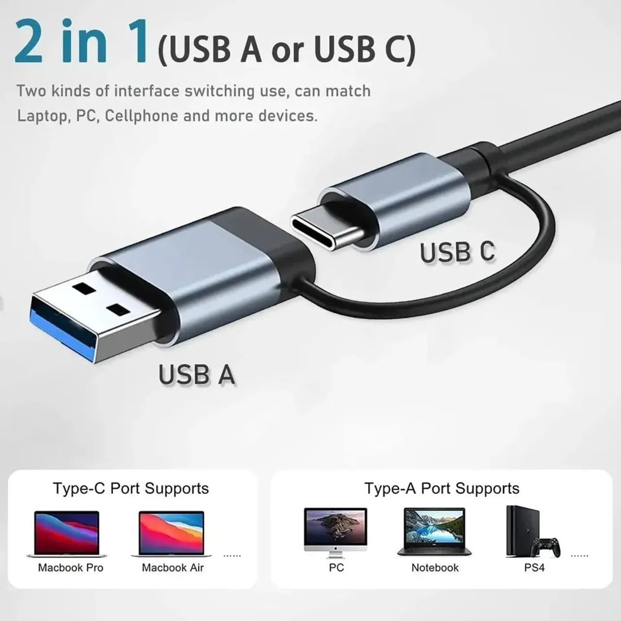 HUB 8 em 2 USB Tipo C com leitor de cartão, Docking Station, USB 3.0 - Foto 4