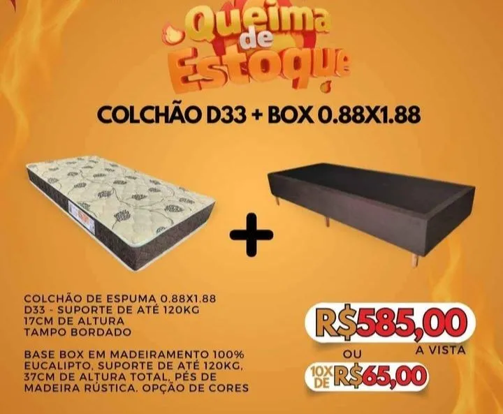 Colchão D33 + Box 0.88x1.88 - Queima de Estoque!