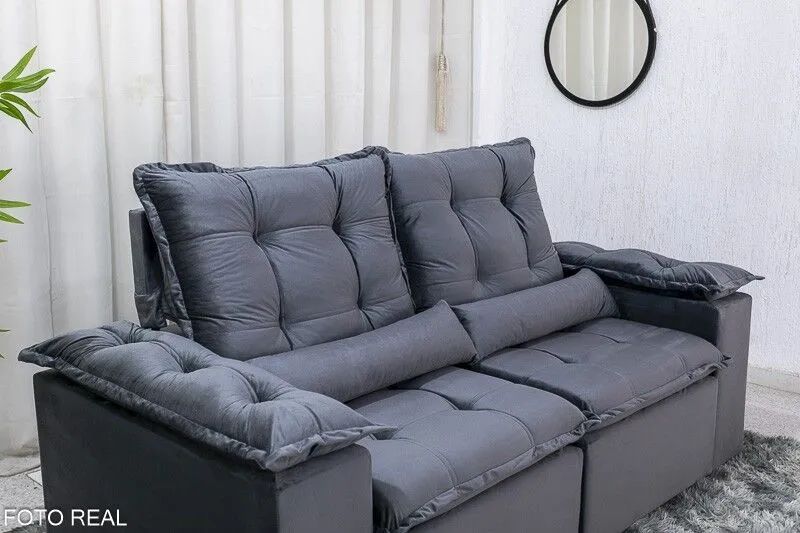 Sofá Retrátil 2 Lugares 200cm Veludo Cinza - Foto 3