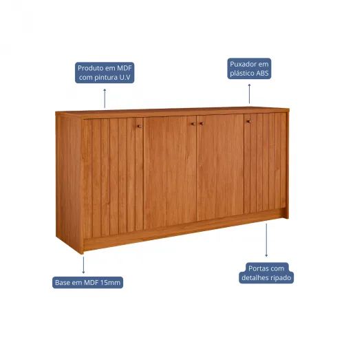 Buffet MDF Lia com Portas Detalhe Ripado - Foto 3