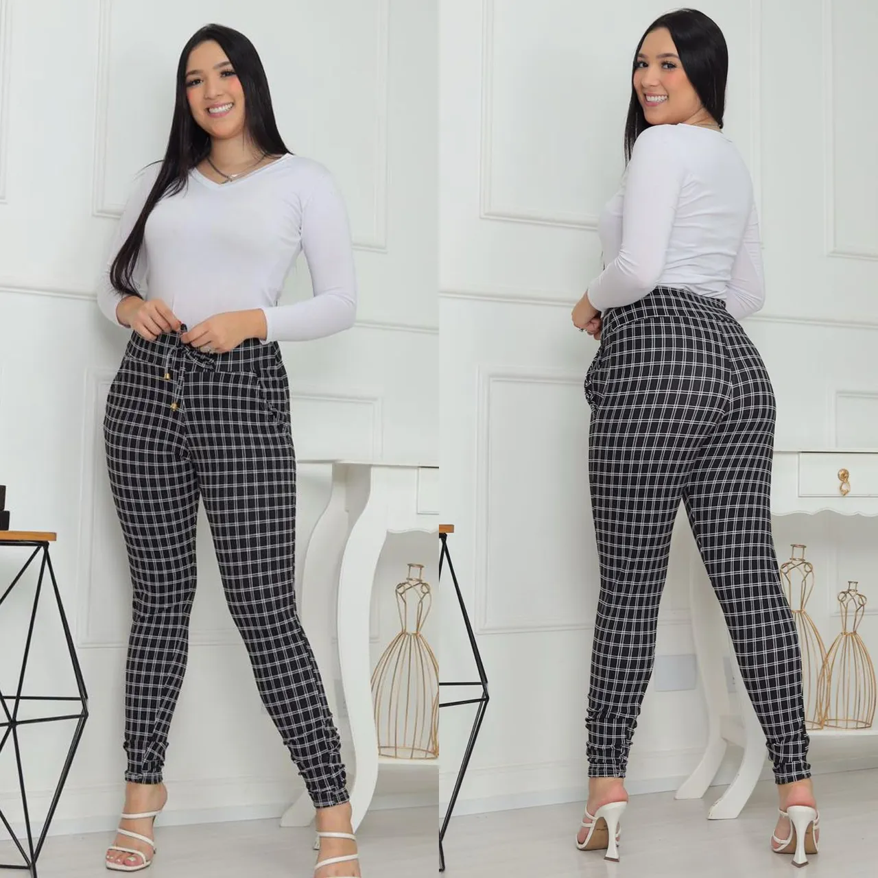 Calça xadrez feminina