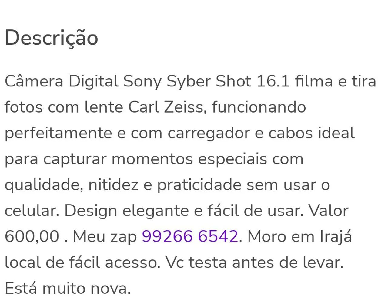 Câmera Digital Sony Carl Zeiss - Foto 2