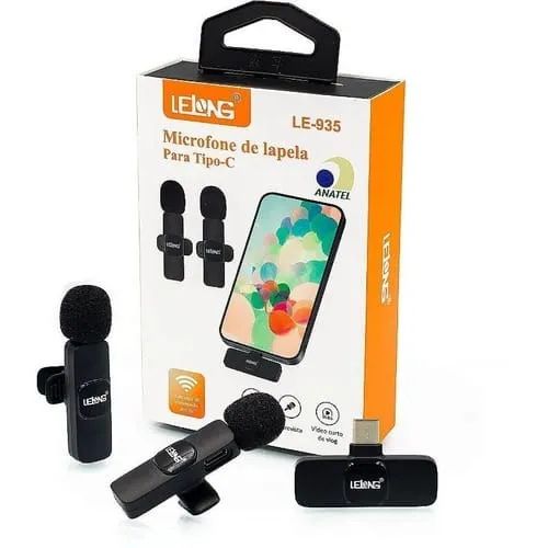 Microfone de Lapela S/ Fio Duplo Tipo-c Lelong Le-935 *ENTREGA GRÁTIS* - Foto 2