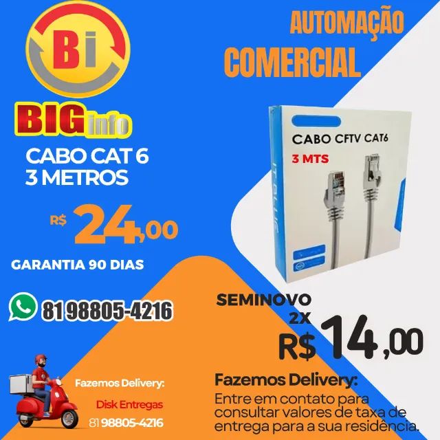 Cabo De Rede Cat6 3 Metros Ethernet Lan Giga 10/1000