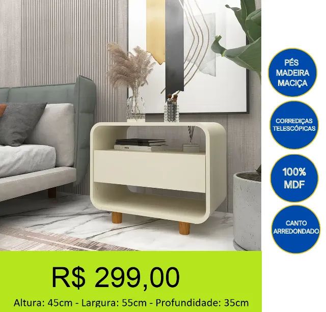 Mesa de cabeceira off white uma gaveta
