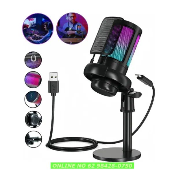 Microfone Gamer Profissional Com Led Rgb Condensador e saida de fone top qualidade