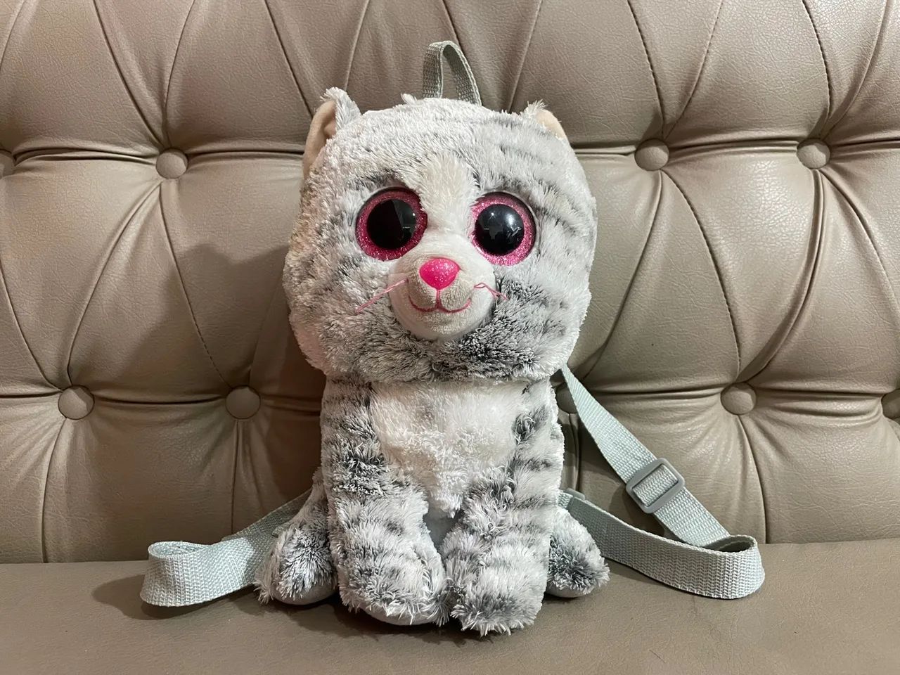 Brinwuedk Mochila Pelúcia Gata Cinza Kiki Ty