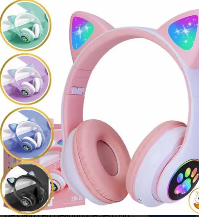 Fone De Ouvido Orelha de Gatinho Cat Ear Headphone Bluetooth 5.3 com Luzes RGB Altomex