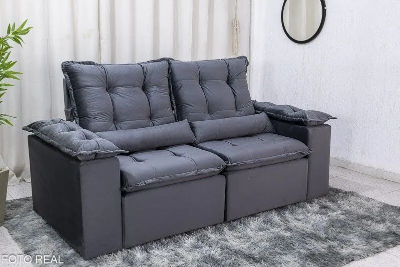 Sofá Retrátil 2 Lugares 200cm Veludo Cinza - Foto 2