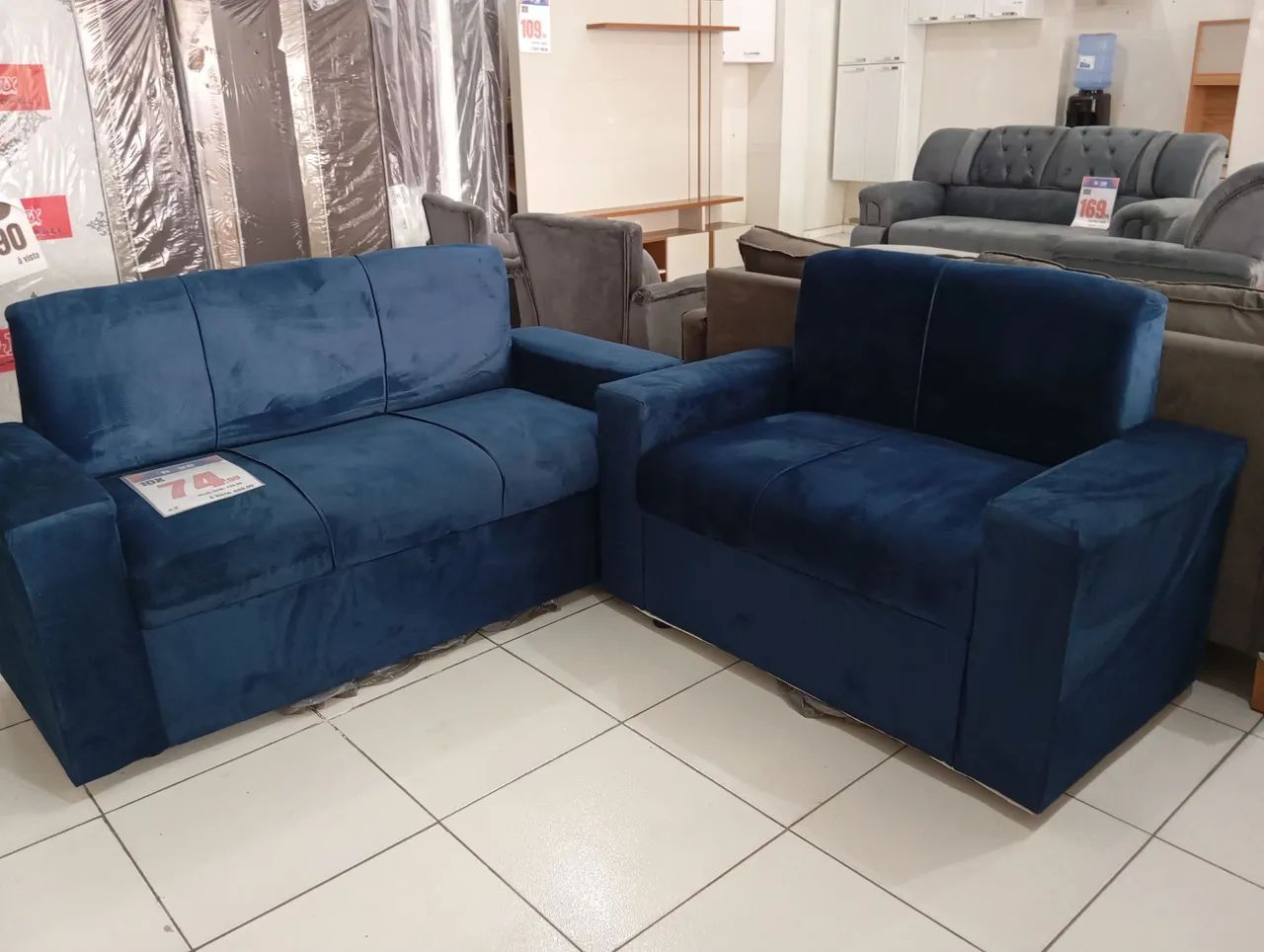 Conjunto Sofá 2 Lugares e Poltrona Azul Turquesa