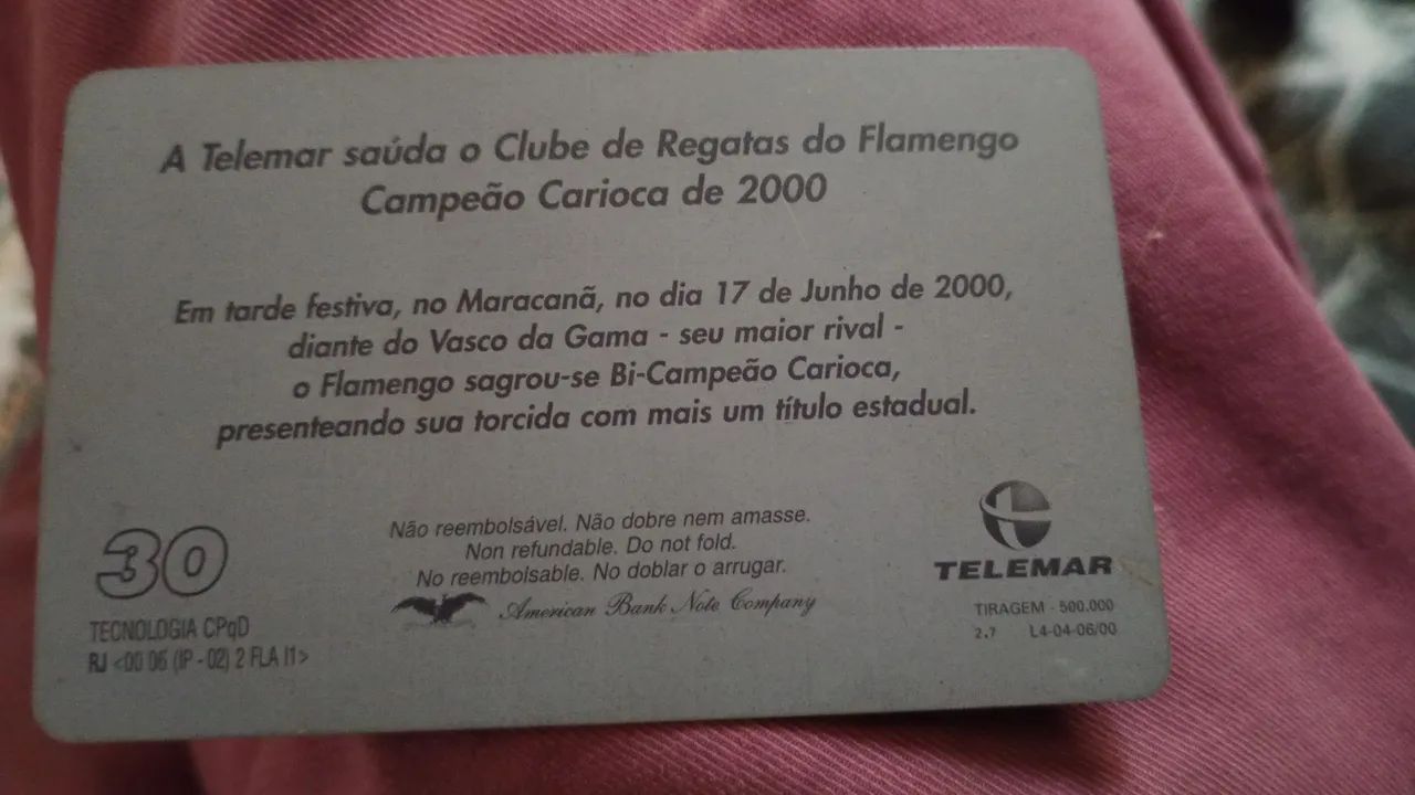 Cartão telefônico do Flamengo  - Foto 2