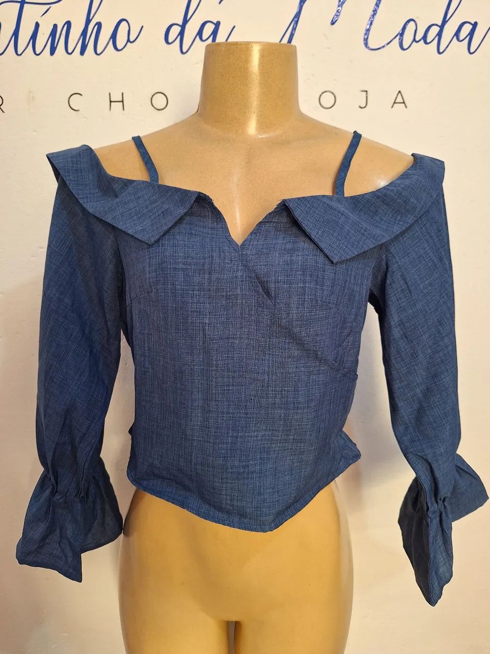 Blusa azul ombro a ombro - Foto 3