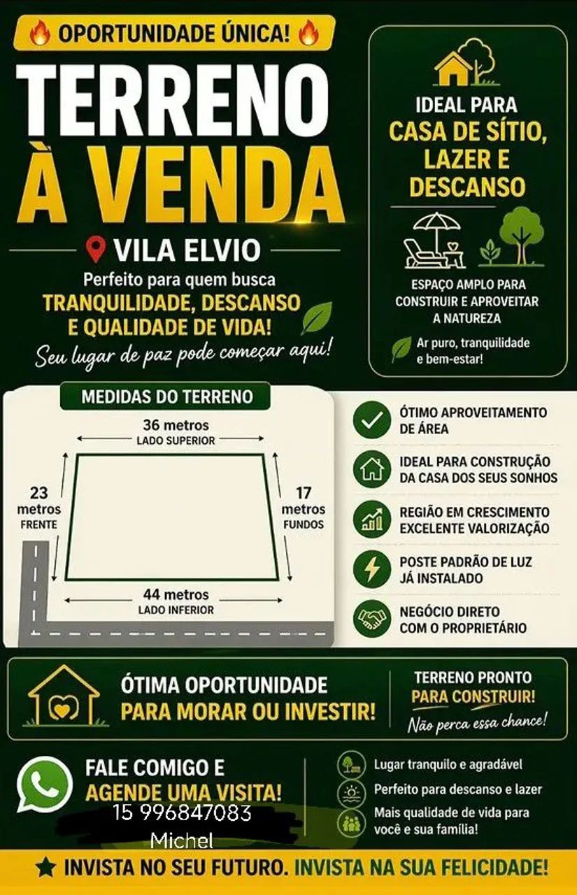 Terreno com energia e poste padrão ligado 