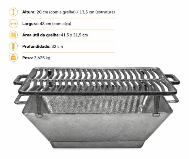 CHURRASQUEIRA RETANGULAR EM ALUMINIO FUNDIDO