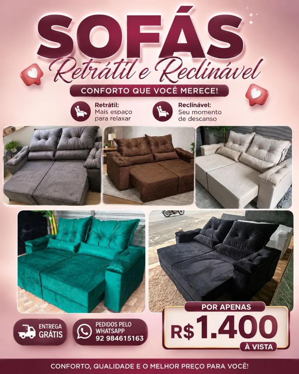 Promoção de sofás retrátil e reclinável 2 lugares 
