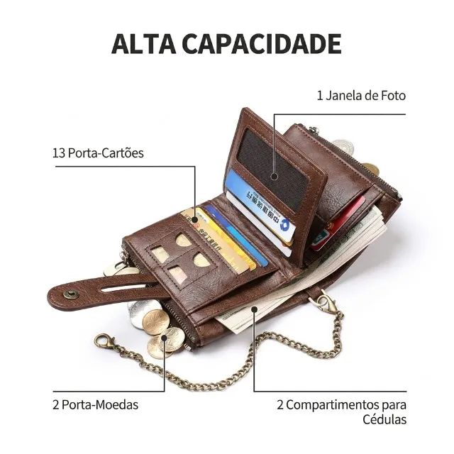 Carteira de Mão Jin em Couro Retrô com Corrente - Foto 4