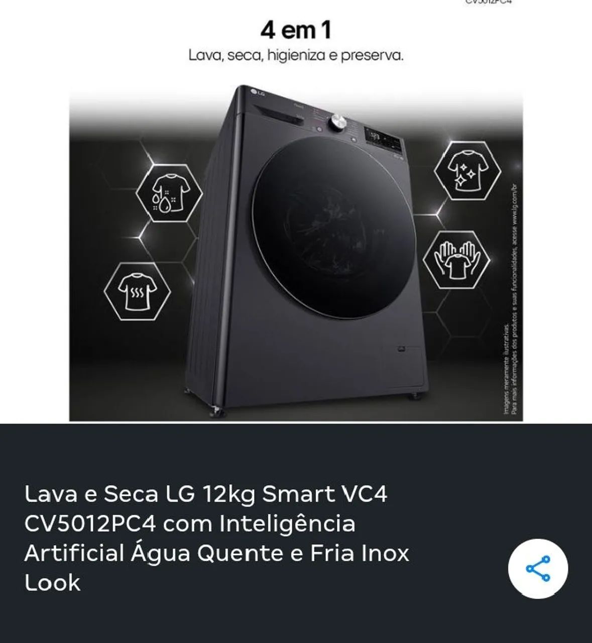 Lava e seca smart LG vc4 12 kg - Foto 4