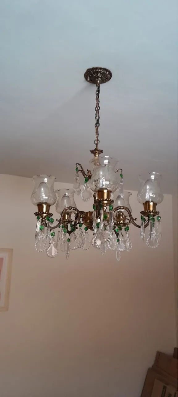 Lustre Candelabro de Cobre e Cristal