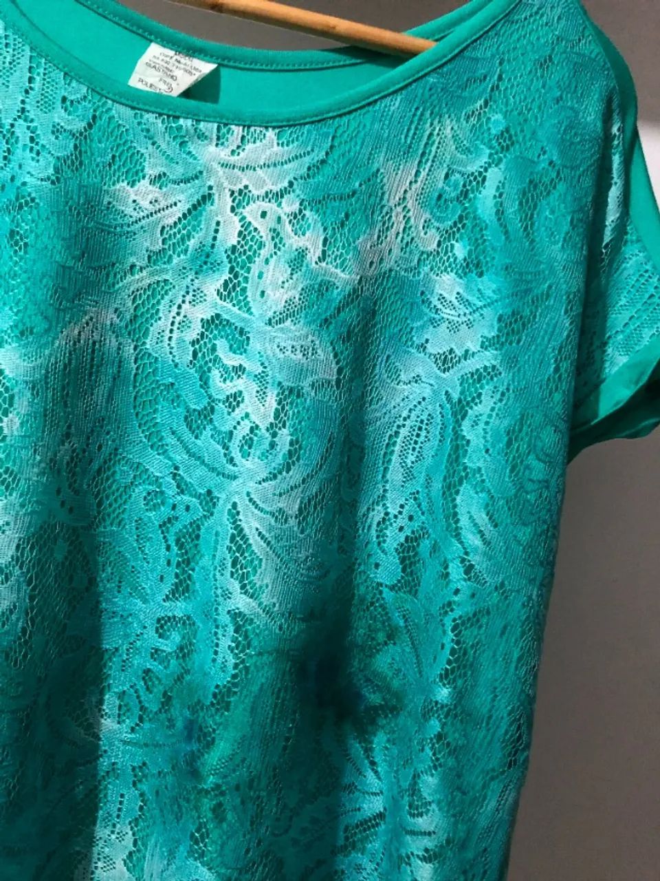 Blusa Verde e Branca Plus Size Tie-Dye com Renda Moda Feminina - Foto 4
