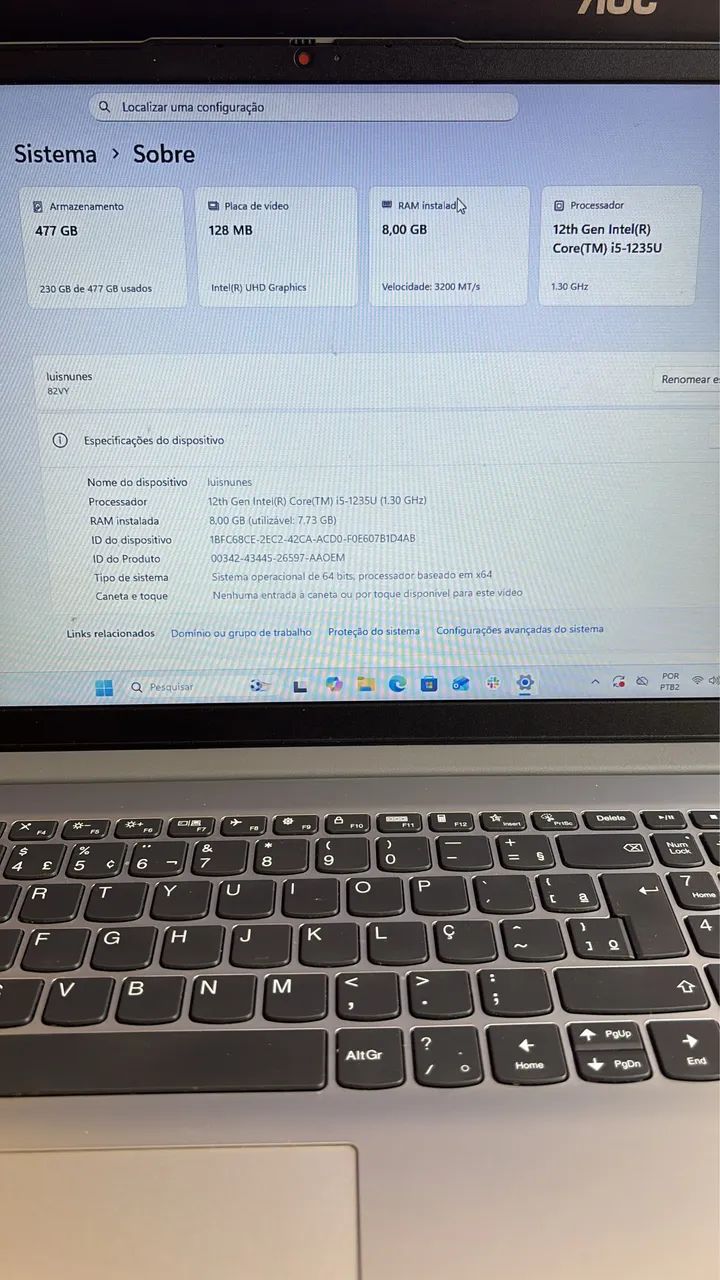 Notebook i5 12ª 512GB SSD 8GB RAM