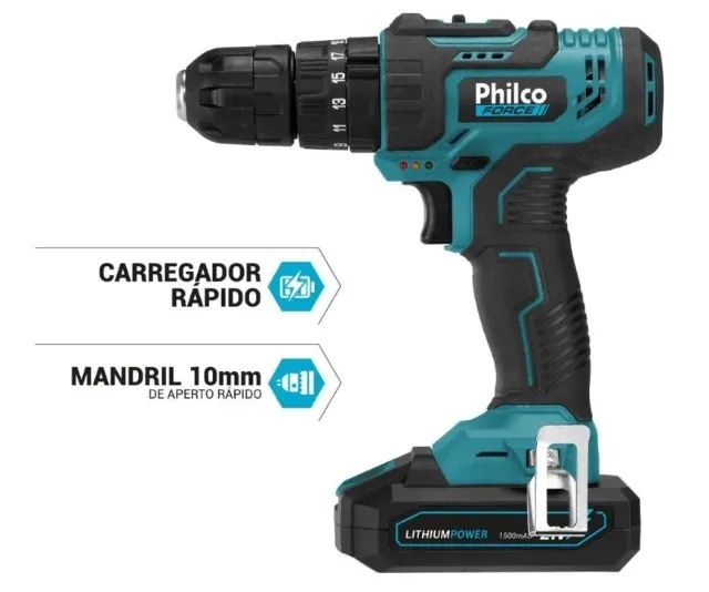 Parafusadeira Furadeira De Impacto 21V Sem Fio 3/8 10mm Philco