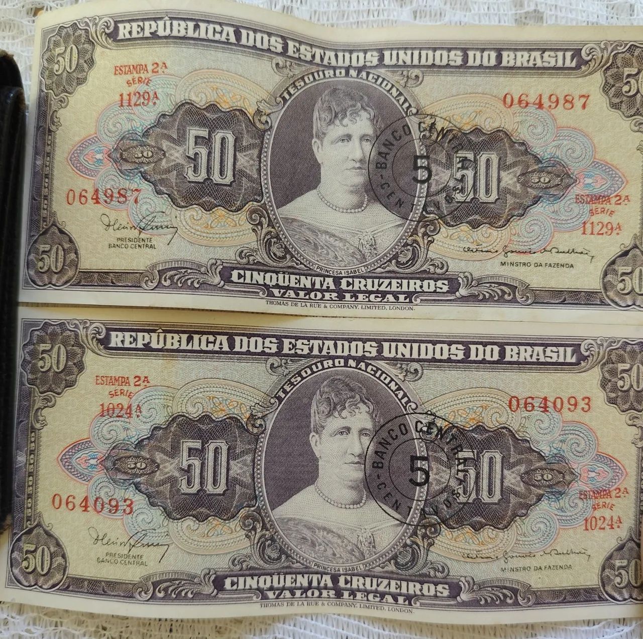 2 Notas Novas 50 Cruzeiros Princesa Isabel