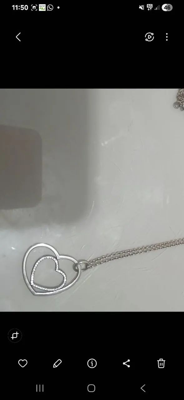 Cordão Pandora 80 cm com pingente duplo de coração 