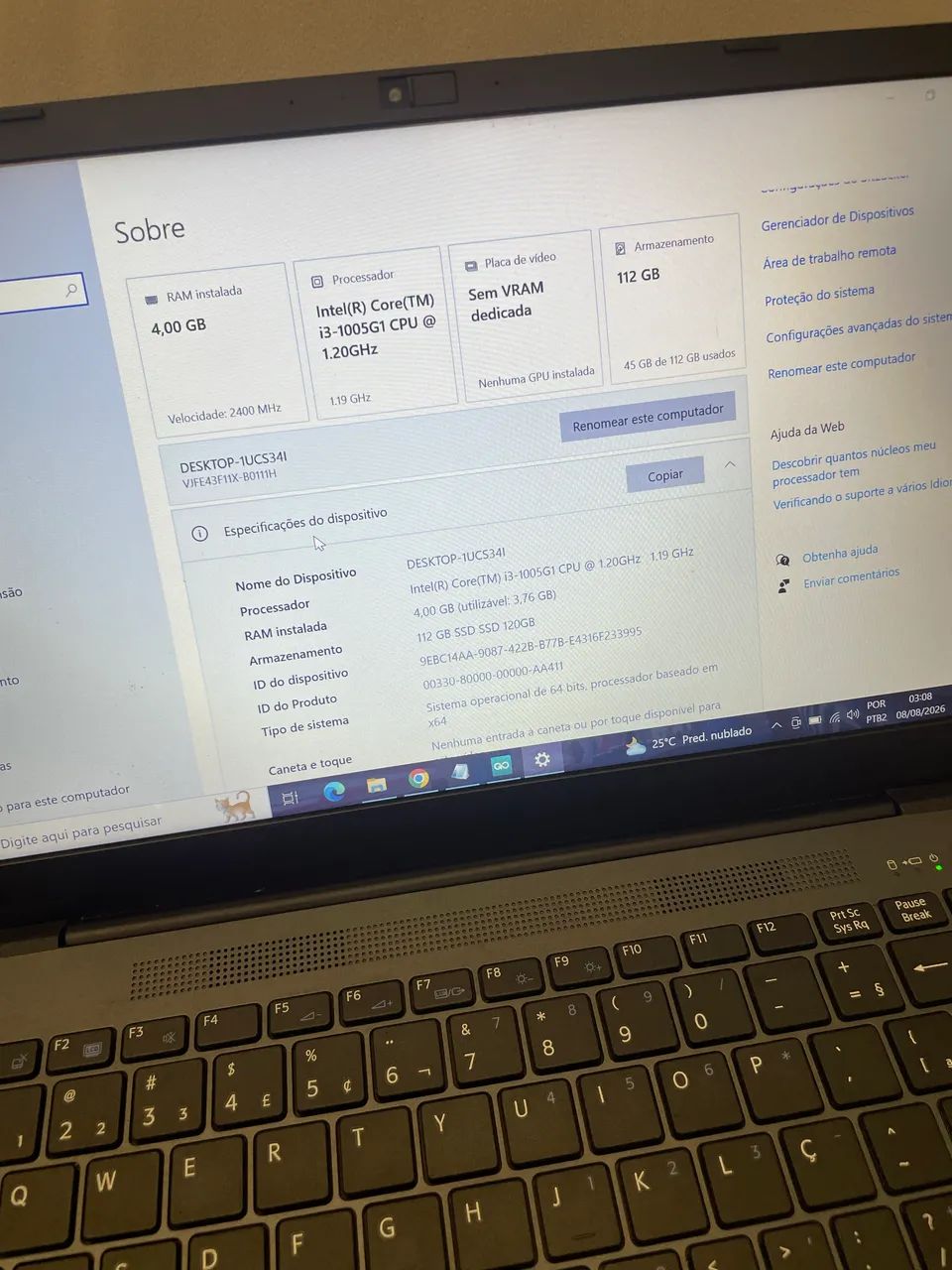 Notebook i3 10ª Ger/ 4GB RAM/ SSD/ FUNCIONANDO PERFEITAMENTE  - Foto 4