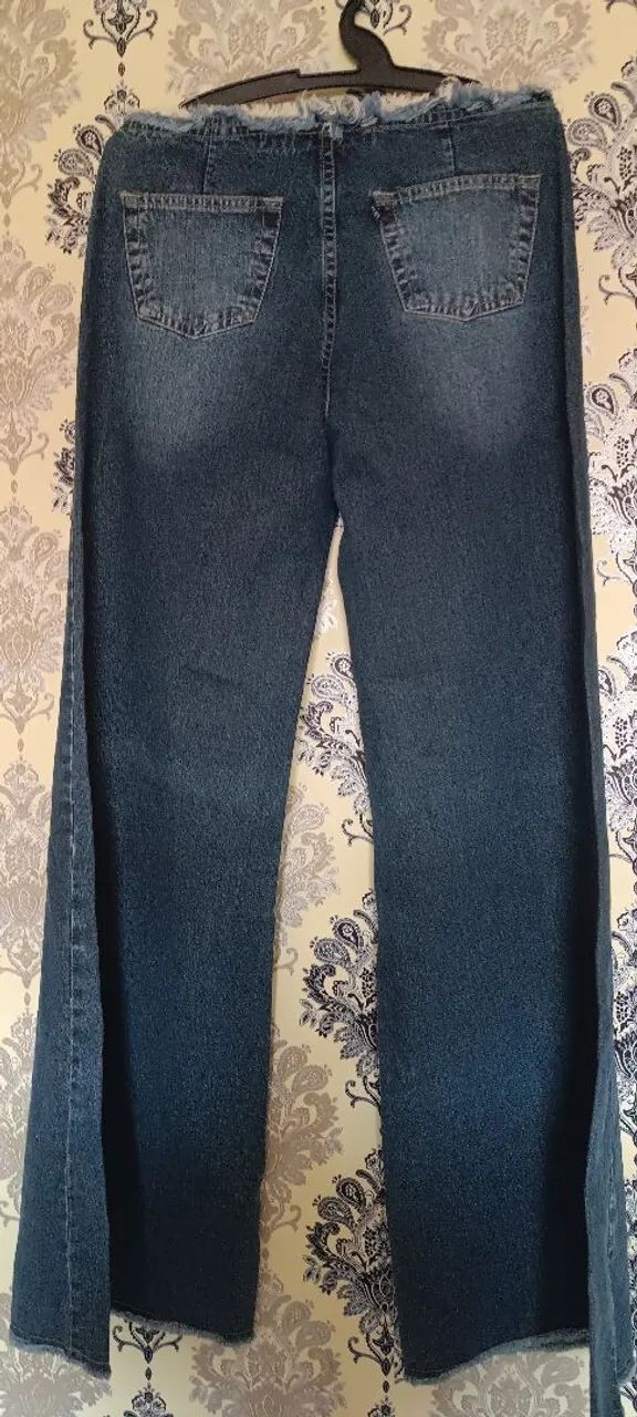 Calça jeans tipo pantalona, boca larga, algodão sem elastano, T 40  - Foto 3