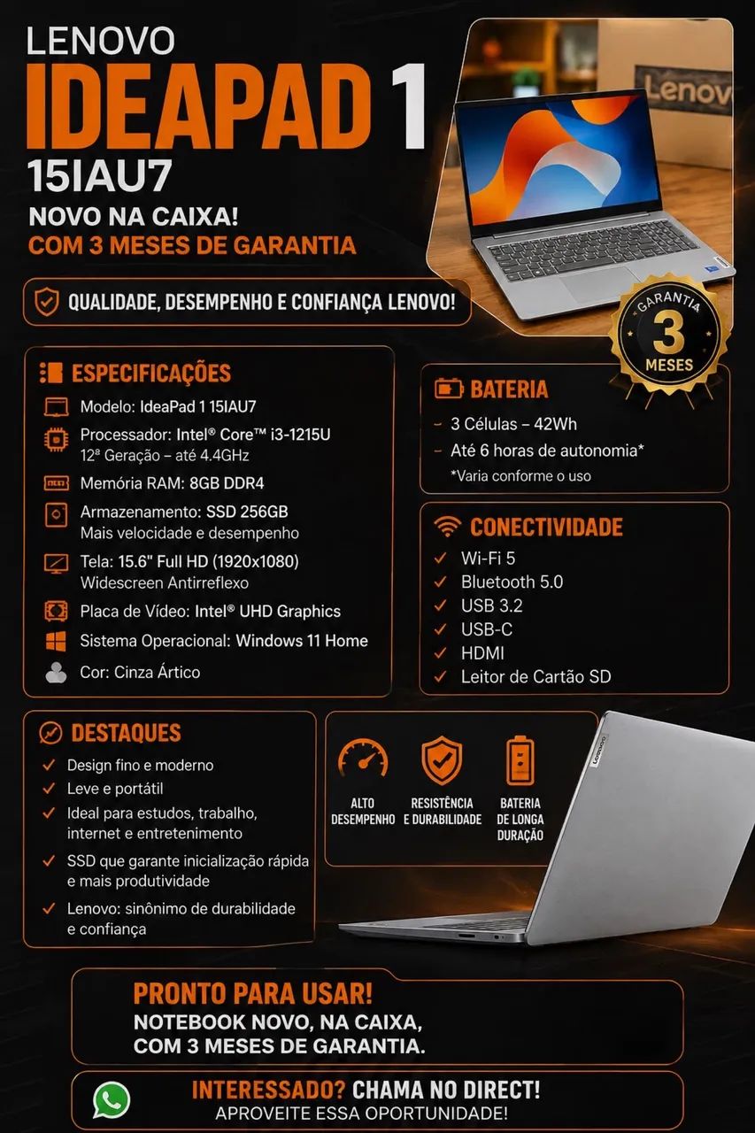 Notebook novo na caixa com 3 meses de garantia 