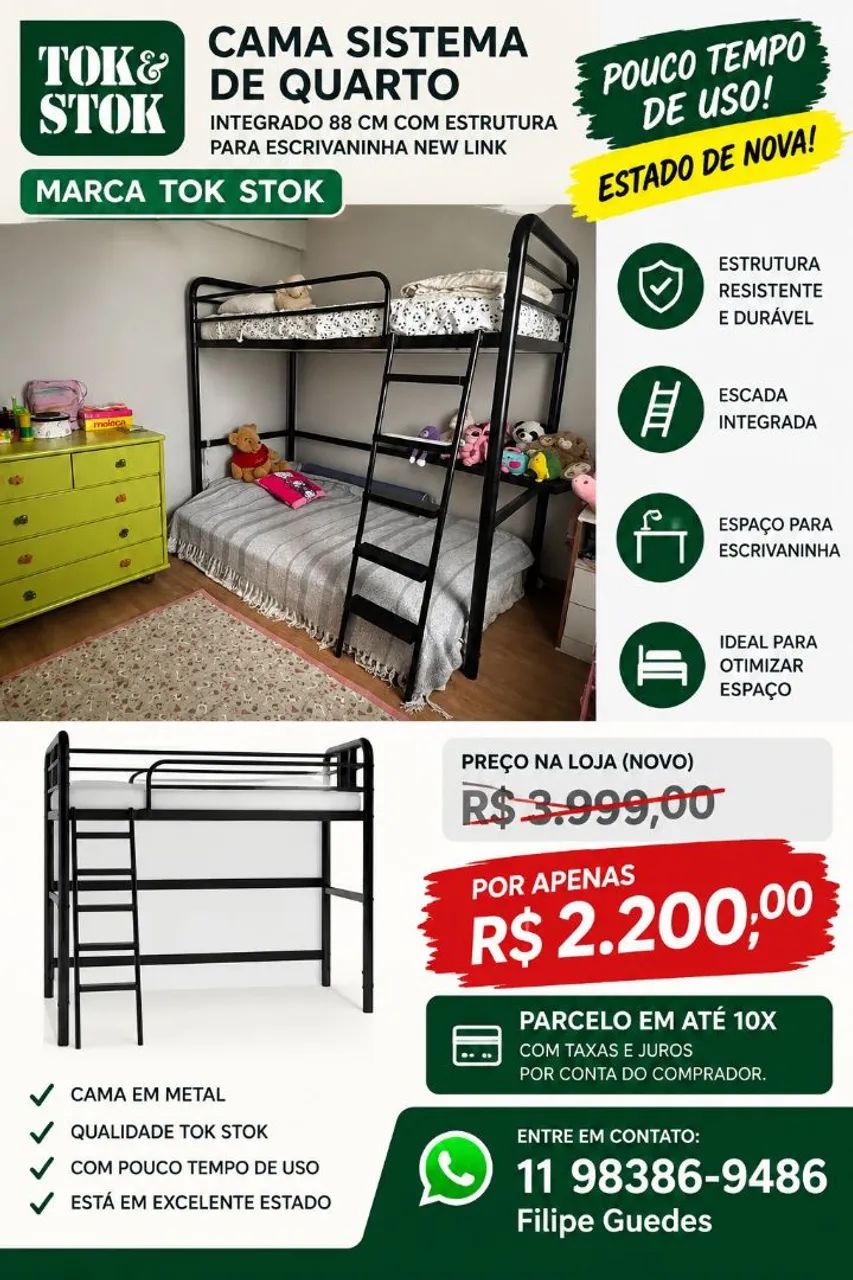 CAMA BELICHE INTEGRADA COM ESCRIVANINHA - Foto 4