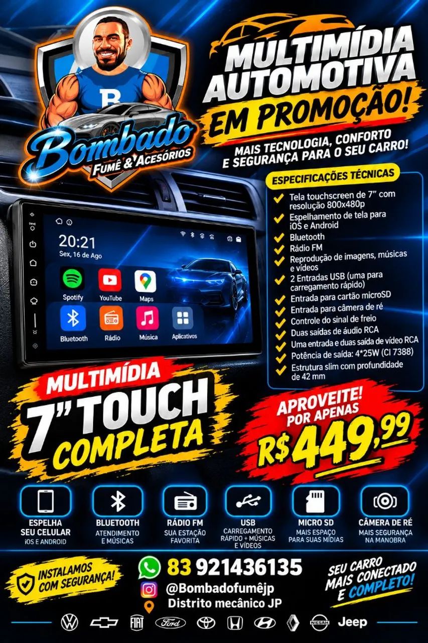 Multimídia 7polegadas automotivo 