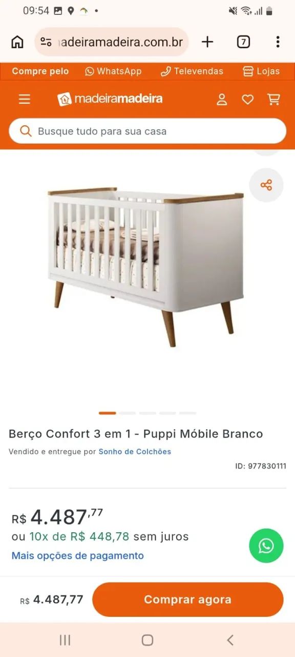 Berço Confort 3 em 01 - Puppi Móbile Branco
