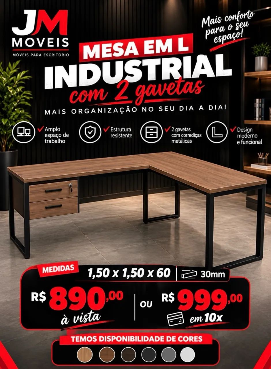 Mesa em L  modelo industrial  - Foto 2