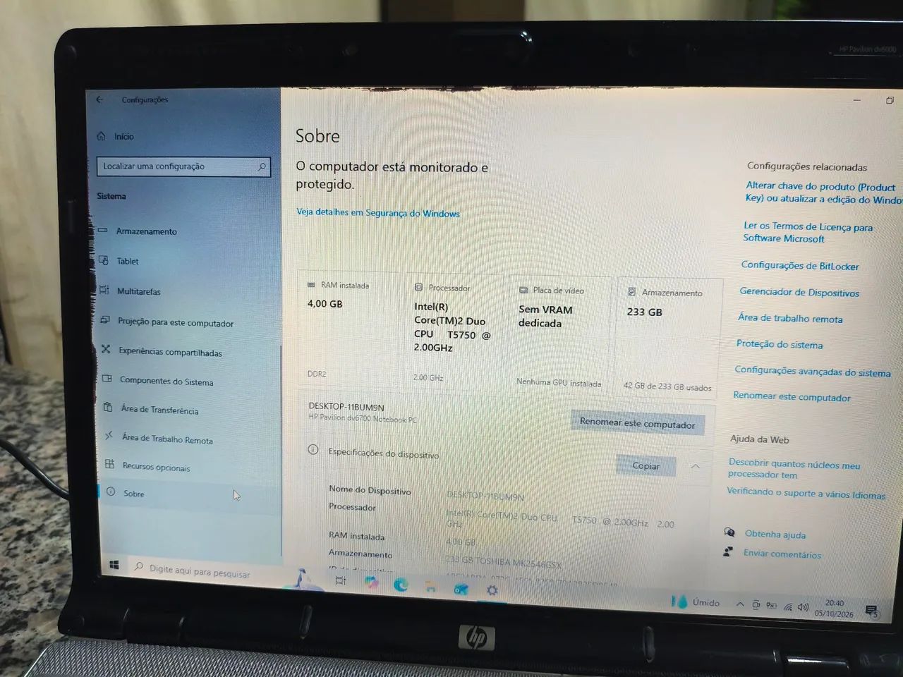 Notebook HP core2duo 4gb de ram Ac troca e cartão  - Foto 4