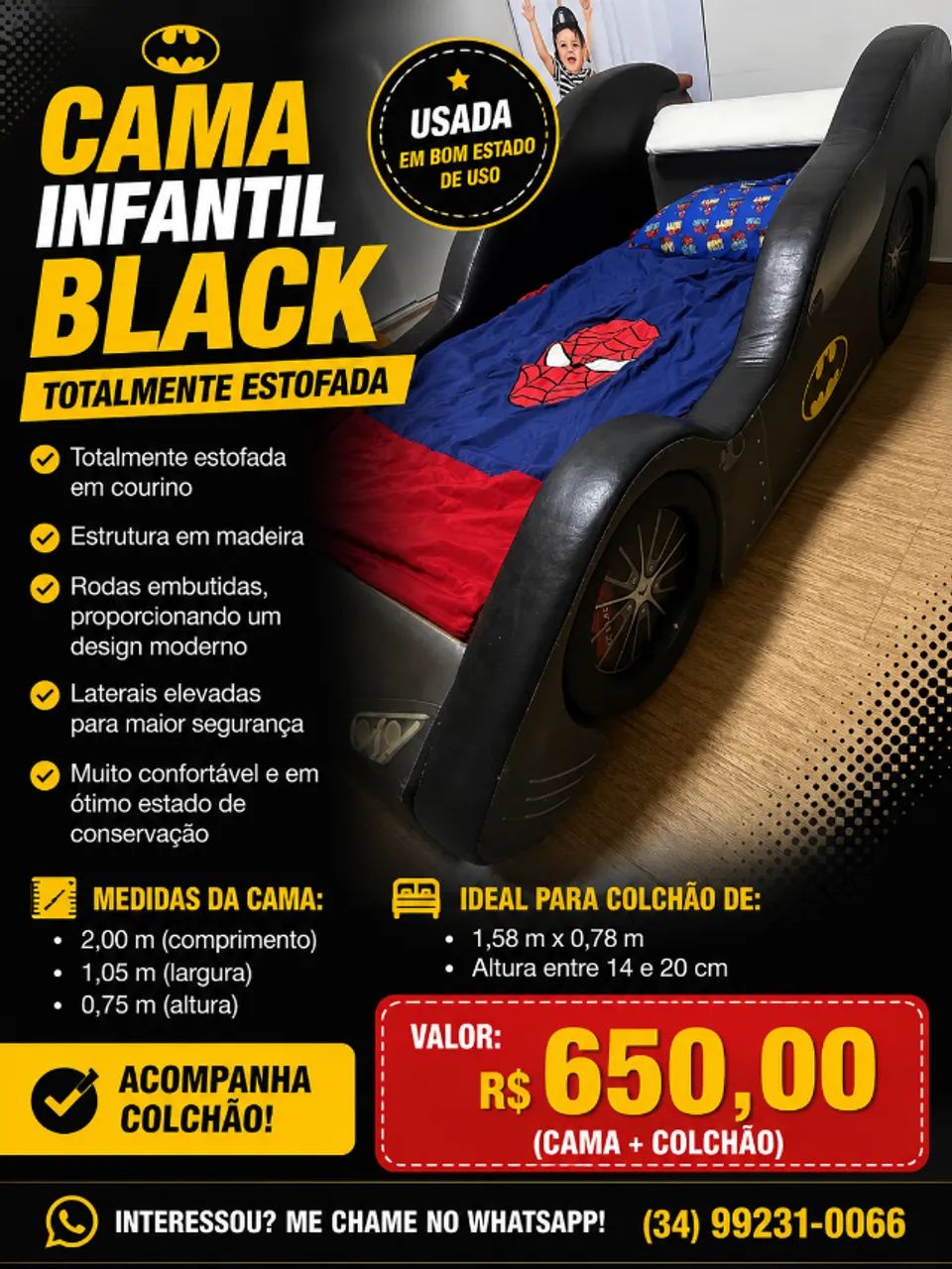 Mini cama batman estofada de courino