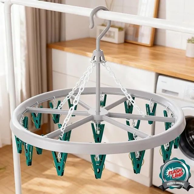 (NOVO. LACRADO) mini varal oval com 24 prendedores na cor verde, lav6803, flash limp - Foto 2
