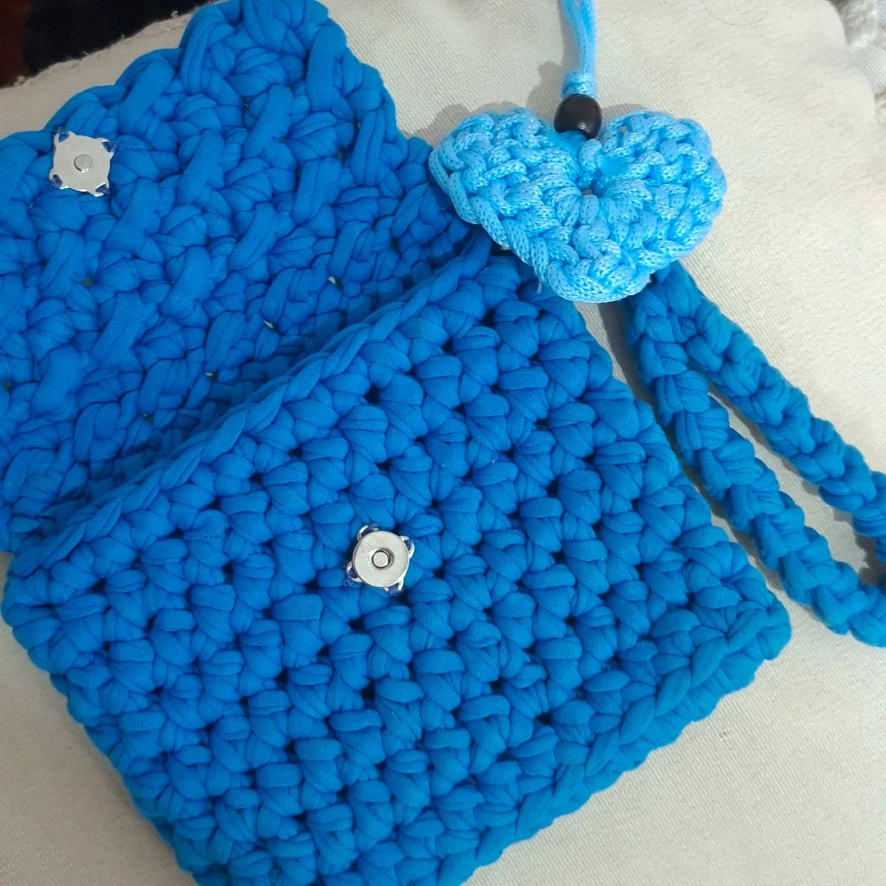 Bolsa Macramé Crochê Azul + Brinde  - Foto 5