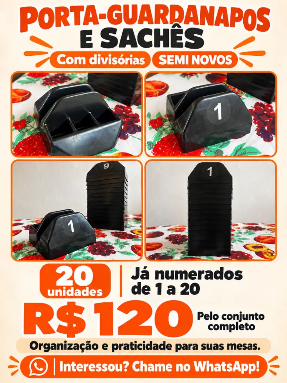 Kit com 20 porta-guardanapos e sachês