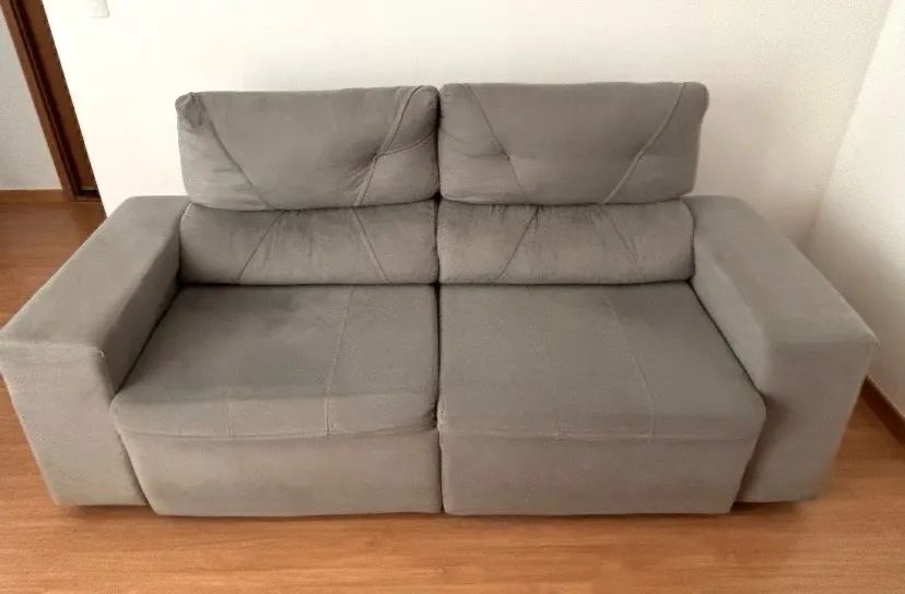 Sofá Retrátil Reclinável 3 Lugares Suede + Phormatta Evolution SMP Cinza 