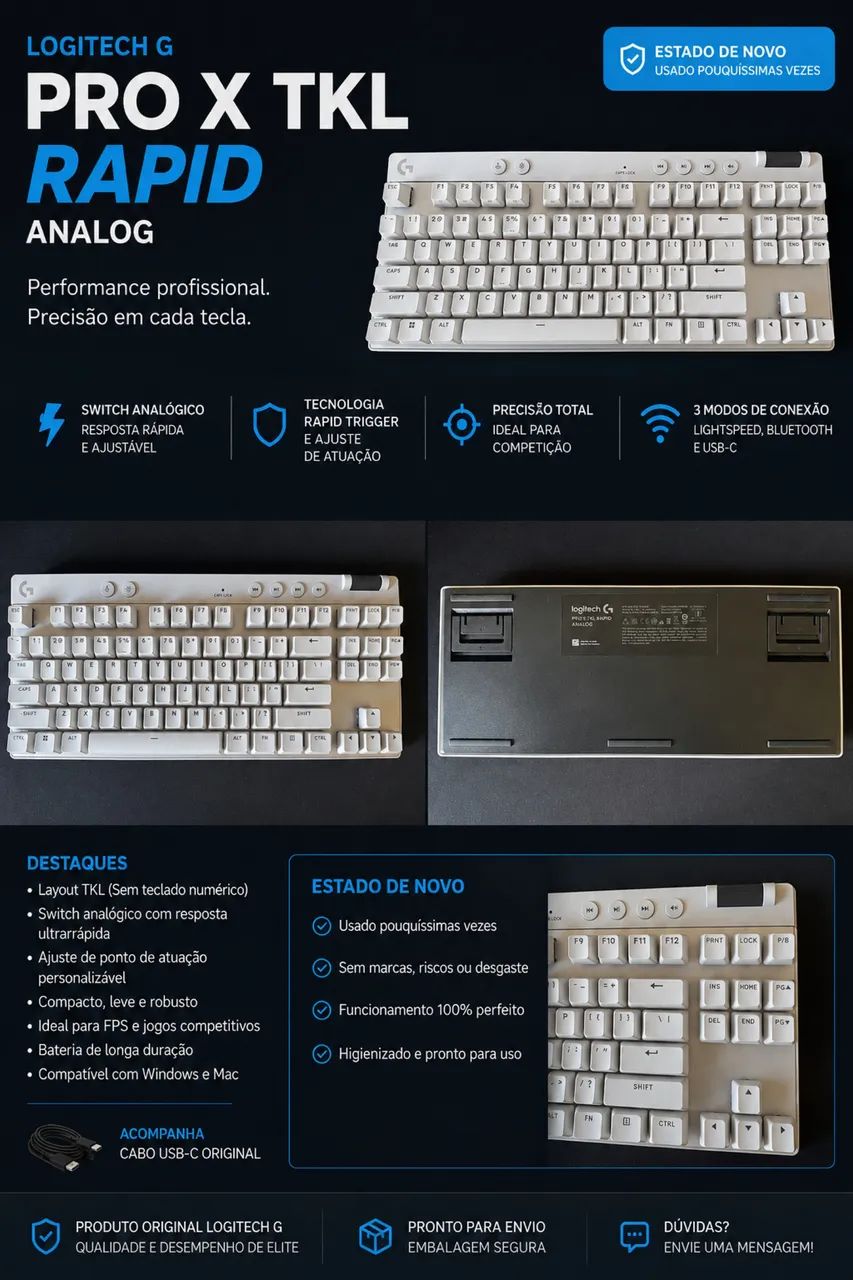     Logitech G Pro X TKL Rapid - Open Box, Impecável