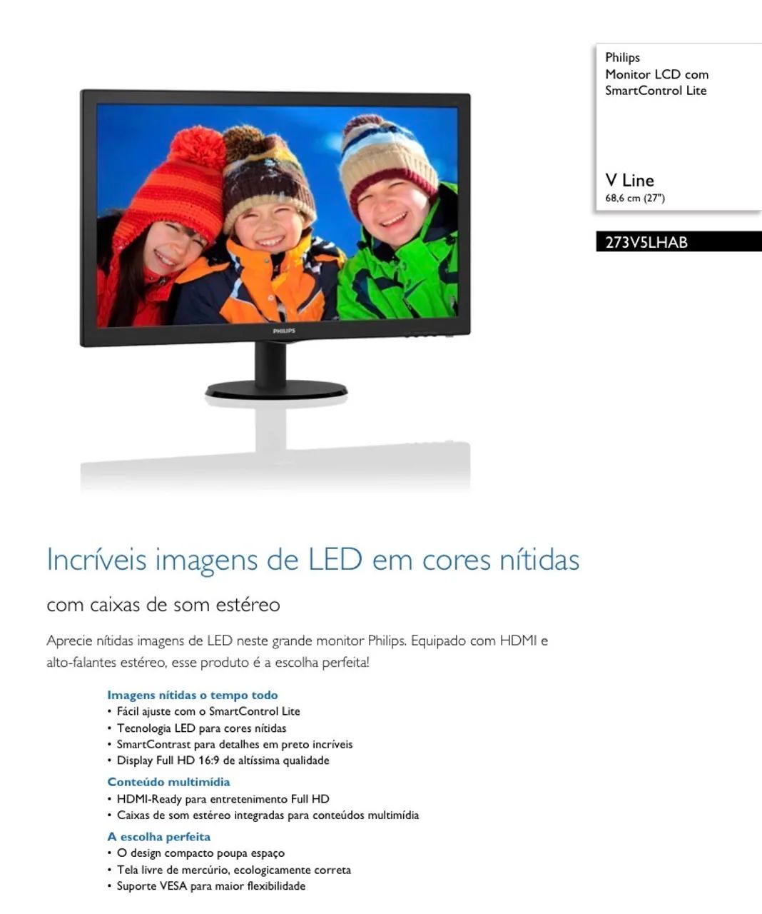 Monitor Philips 27 Polegadas LCD SmartControl Lite - Monitores ...