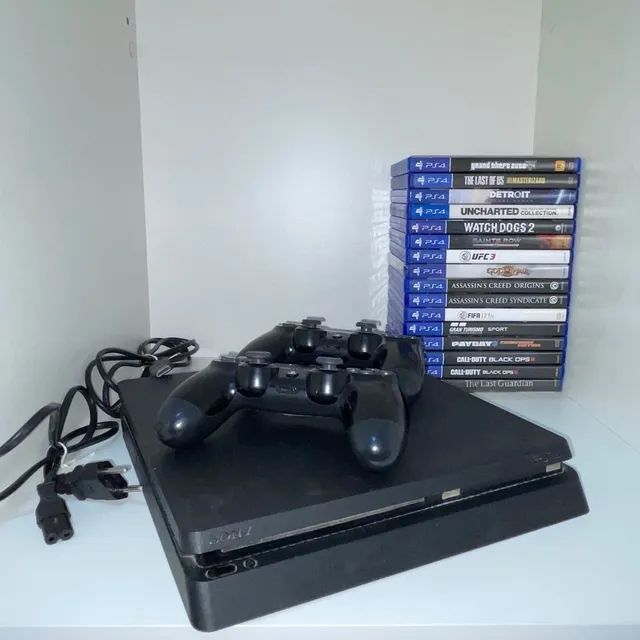 Ps4 Slim Console Playstation 4 + 2 Controle + Jogos