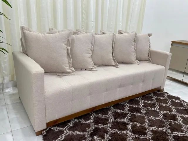 Sofá Cama Casal  2.10m - Bege Linho l8 Molas Bonnel 