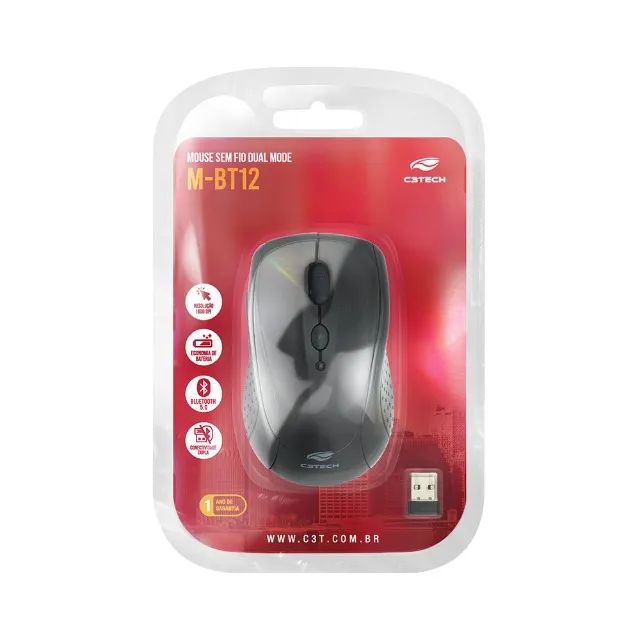 Mouse Sem Fio Bluetooth/USB C3Tech M-BT12BK 1.600DPI - WZetta - Foto 4