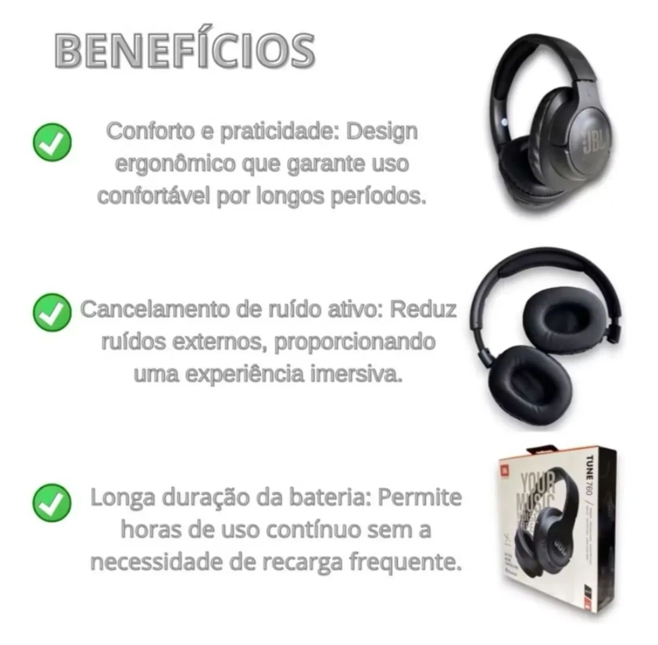 Fones de ouvido supra-auriculares sem fio com cancelamento de ruído Tune 760NC - Foto 4
