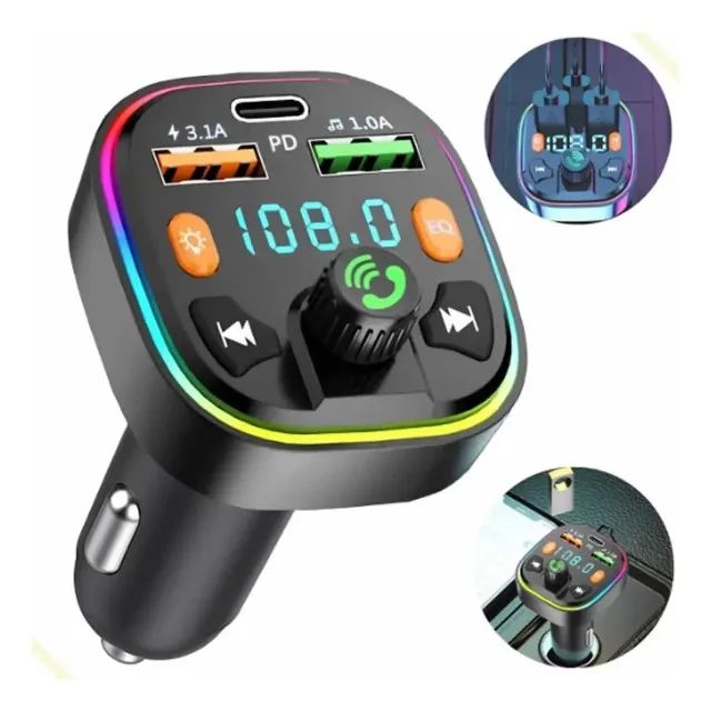 Carregador E Transmissor Veicular Bluetooth Tipo C Usb Turbo Automotivo Loja Coimbra - Foto 3
