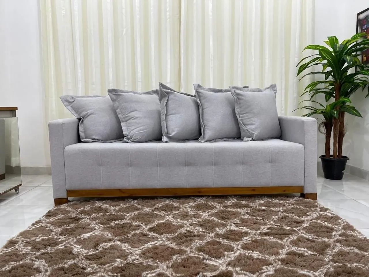Sofá Cama Casal Linho Cinza Sofá 4 lugares - Foto 4