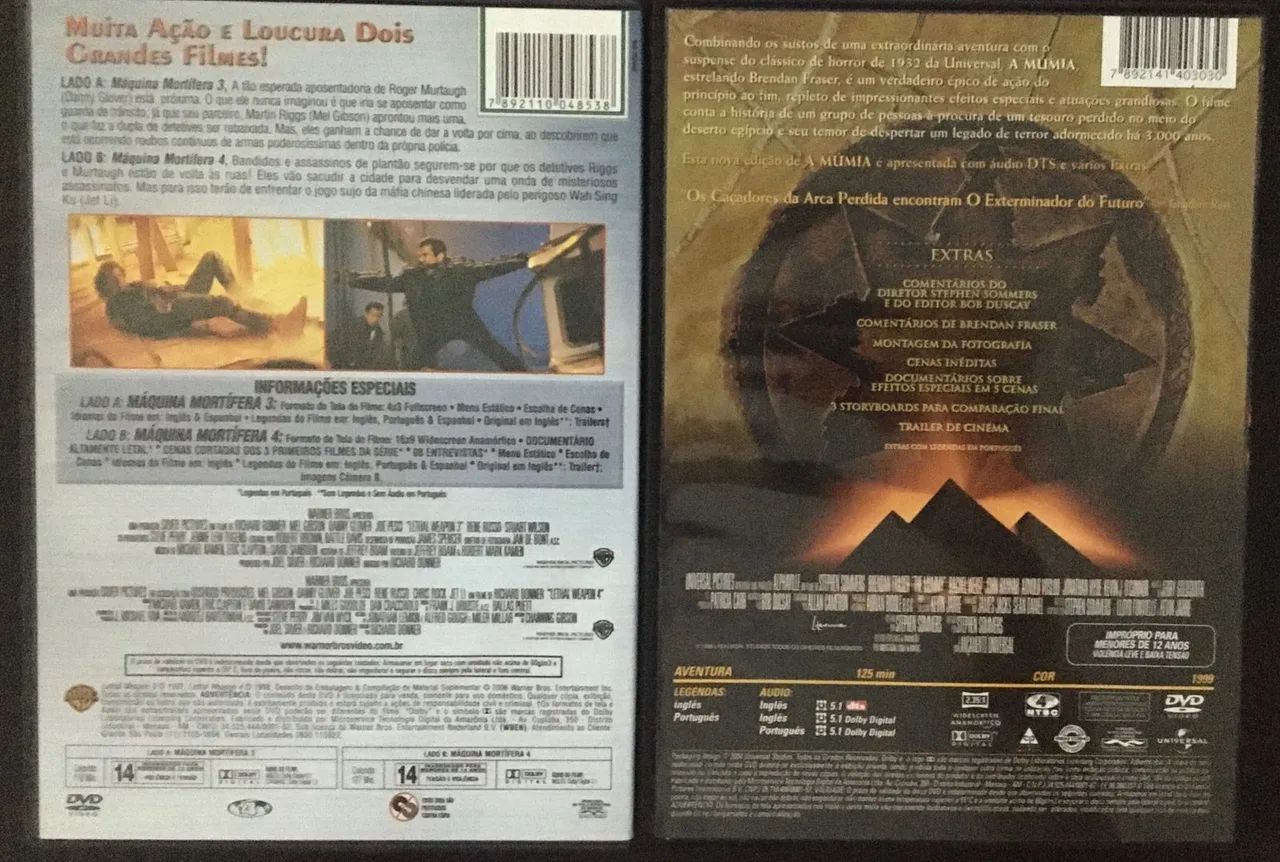 2 DVDS - 3 filmes: MAQUINA MORTFERA 3 E 4 E A MUMIA - Foto 2